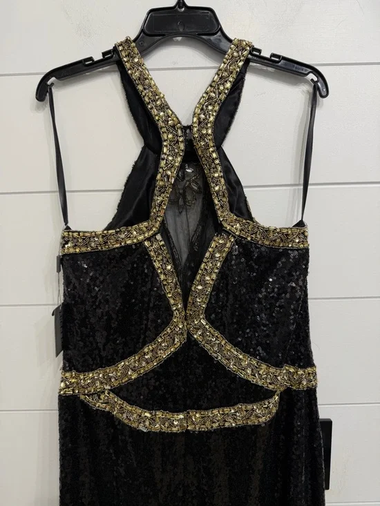NEW Lucci Lu Women’s Black Gold Beaded Sequin Halter Gown Size 16 36295 - Picture 5 of 14